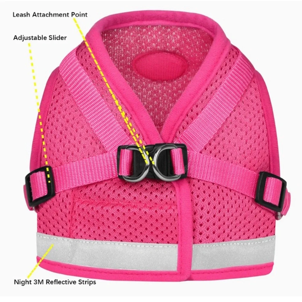 Kitten Harness w/ Leash Set, Escape Proof, Adjustable Reflective Soft Mesh Vest